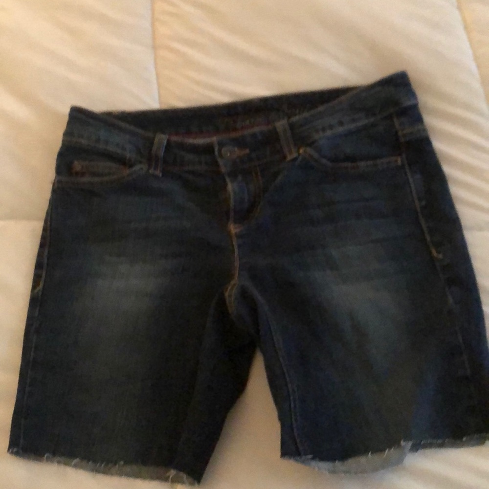 Cut off dark denim jean shorts